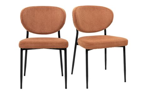 Chaises en tissu velours côtelé terre brûlée et métal noir (lot de 2) BREKA