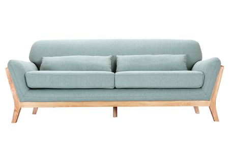Canapé scandinave 3 places en tissu vert lagon et bois clair YOKO