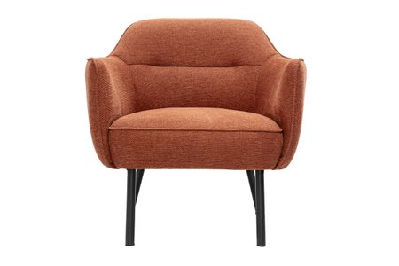 Fauteuil design en tissu effet velours texturé terre brûlée et métal noir LAURENS