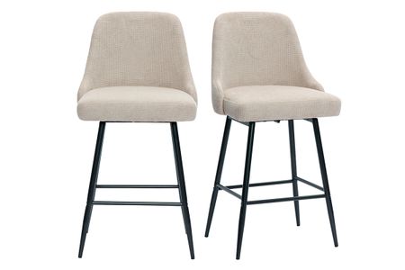 Tabourets de bar pivotants 360° en tissu chenille beige et métal H66 cm (lot de 2) HASTA