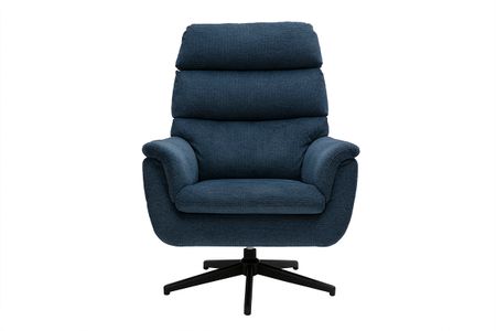 Fauteuil pivotant en tissu chenille bleu foncé et métal noir JONAH