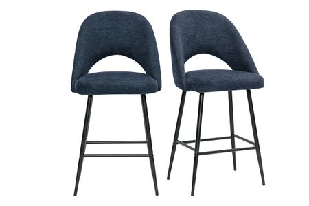 Tabourets de bar en tissu effet velours texturé bleu foncé H65 cm (lot de 2) COSETTE