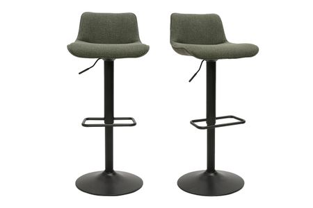 Tabourets de bar réglables pivotants 360° en tissu vert kaki et métal noir (lot de 2) BOOST