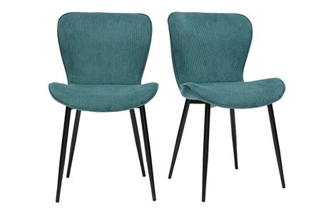 Chaises design en tissu velours côtelé bleu canard et métal noir (lot de 2) ADDICT
