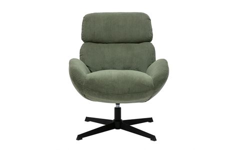 Fauteuil pivotant en tissu velours côtelé vert kaki et métal noir KLEM