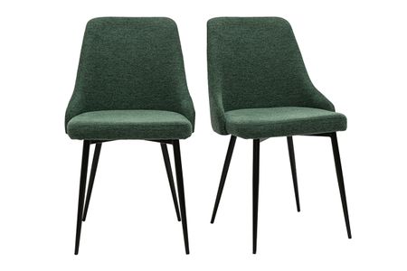Chaises design en tissu effet velours texturé vert foncé et métal noir (lot de 2) CULT