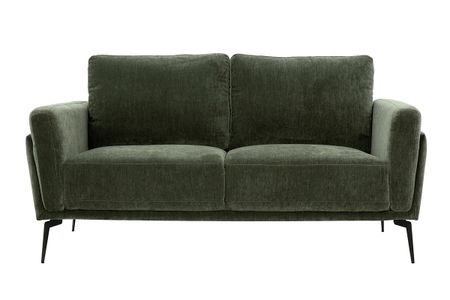 Canapé design 2 places en tissu effet velours vert kaki et métal noir MOSCO