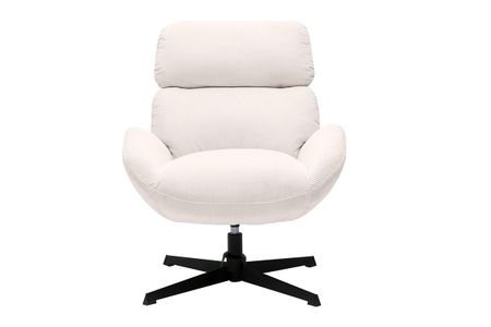 Fauteuil pivotant en tissu velours côtelé écru et métal noir KLEM