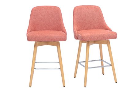 Tabourets de bar scandinaves pivotants 360° en tissu effet velours texturé terracotta et bois hêtre massif H65 cm (lot de 2) HASTA