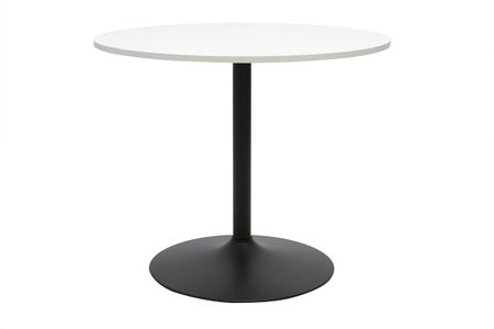 Table à manger design ronde blanche et métal noir D90 cm CALISTA