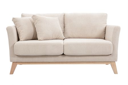 Canapé scandinave déhoussable 2 places en tissu velours côtelé beige et bois clair OSLO