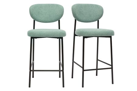 Tabourets de bar fixes en tissu effet velours texturé vert céladon H65 cm (lot de 2) BREKA