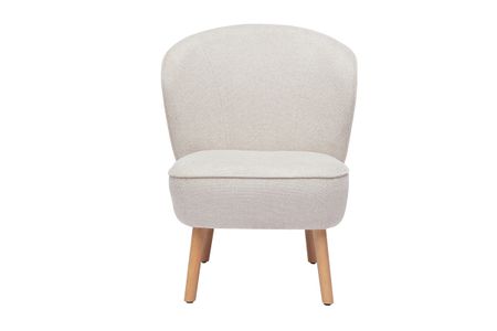 Fauteuil scandinave en tissu effet velours texturé beige et bois clair AMANITA