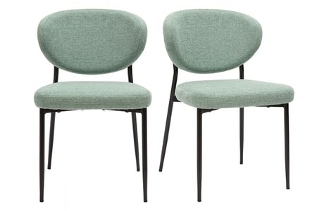 Chaises en tissu effet velours texturé vert céladon et métal noir (lot de 2) BREKA