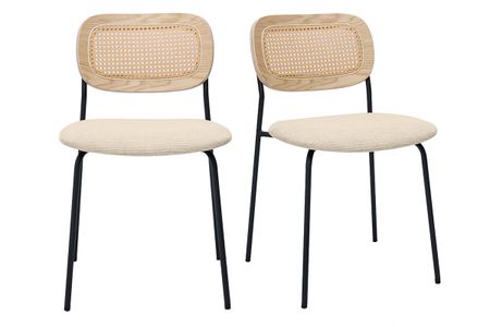 Chaises design en tissu effet velours texturé beige, métal noir et cannage rotin (lot de 2) MIRANDA