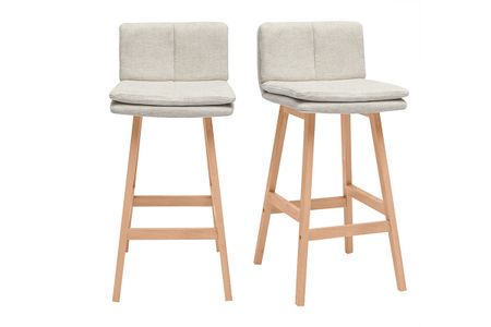 Tabouret de bar en tissu effet velours texturé beige et bois (lot de 2) JOAN