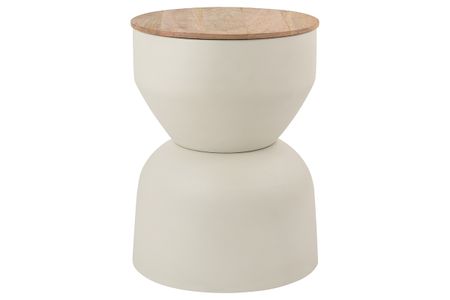 Table d'appoint ronde design avec rangement en métal grège et bois manguier massif D30 cm YOYO