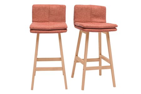 Tabouret de bar en tissu effet velours texturé terracotta et bois (lot de 2) JOAN