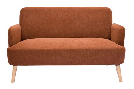 Canapé scandinave 2 places en tissu effet velours texturé terre brûlée et bois clair ISKO