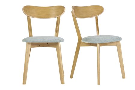 Chaises vintage en bois clair chêne et tissu effet velours vert céladon (lot de 2) DOVE