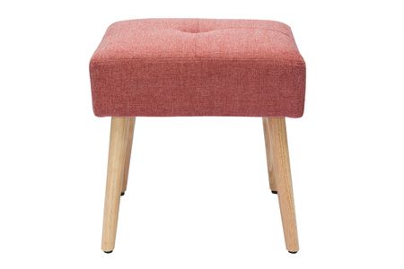 Tabouret bas en tissu effet velours texturé terracotta et bois clair massif H46 cm GUESTA