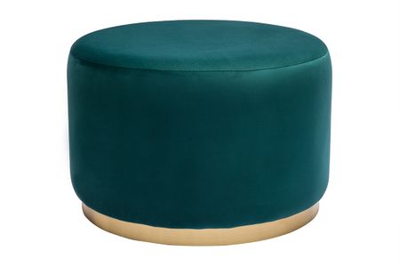 Pouf rond en velours bleu pétrole et métal doré D54 cm AMAYA