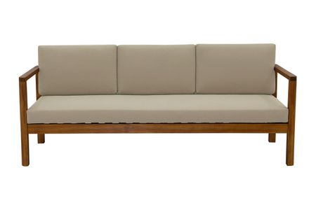 Canapé de jardin 3 places en bois massif et coussins déhoussables taupe L190 cm AKIS