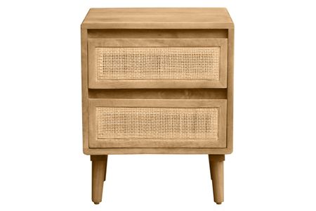 Table de chevet en bois manguier massif et cannage rotin avec rangements 2 tiroirs ACANGE