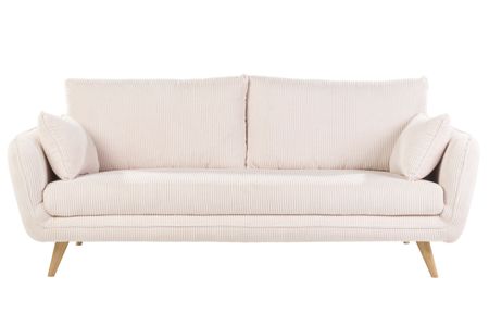 Canapé scandinave 3 places en tissu velours côtelé écru et bois clair CREEP