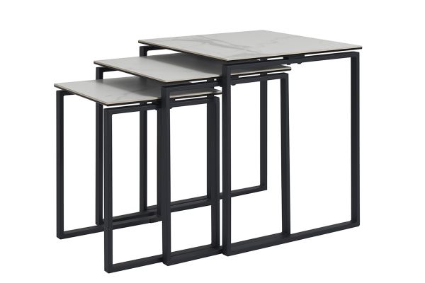 Tables basses gigognes design en céramique effet marbre blanc et métal noir (lot de 3) STRESA