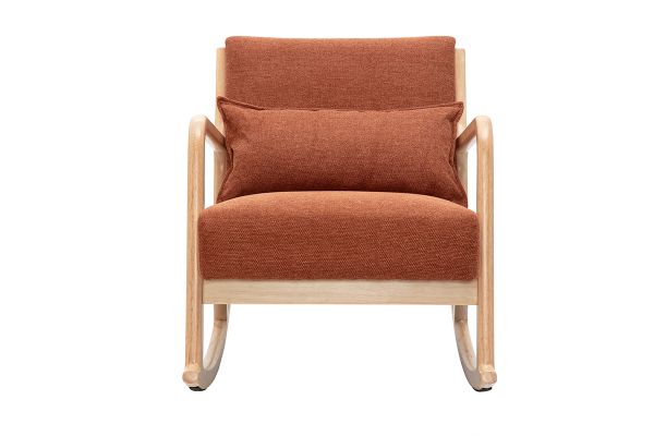 Rocking chair scandinave en tissu effet velours terre brûlée et bois clair massif DERRY