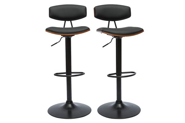 Tabourets de bar design réglables noir et bois foncé (lot de 2) VASCO