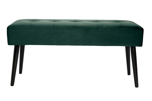 Banc design capitonné en tissu velours vert foncé et métal noir L96 cm GUESTA