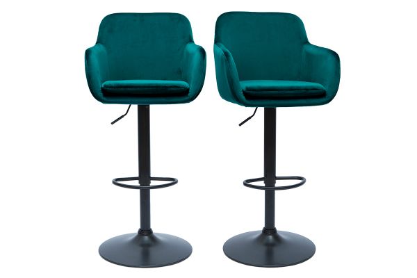Tabourets de bar réglables en tissu velours bleu pétrole et métal noir (lot de 2) AMIKA