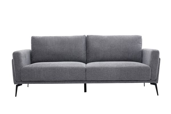 Canapé design 3 places en tissu effet velours texturé gris et métal noir MOSCO