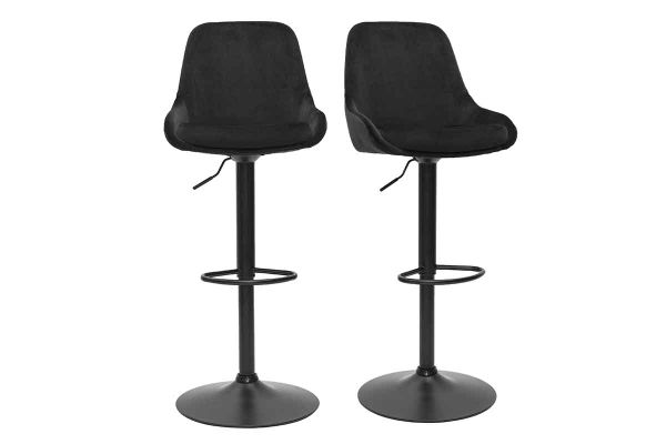 Tabourets de bar design réglables en tissu velours noir et métal noir 360° (lot de 2) HOLO