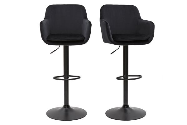 Tabourets de bar réglables en velours noir et métal (lot de 2) AMIKA