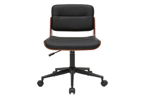 Chaise de bureau à roulettes design noir, bois foncé noyer et métal noir ARAMON