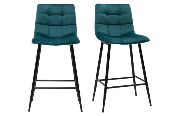 Tabourets de bar design en velours bleu pétrole H65 cm (lot de 2) MAXWELL