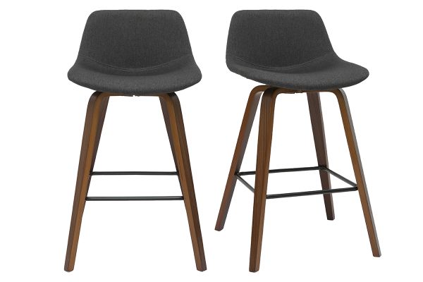 Tabourets de bar design gris foncé et noyer H65 cm (lot de 2) NONIE
