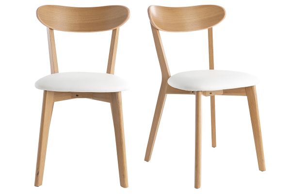 Chaises vintage en bois clair chêne et blanc (lot de 2) DOVE