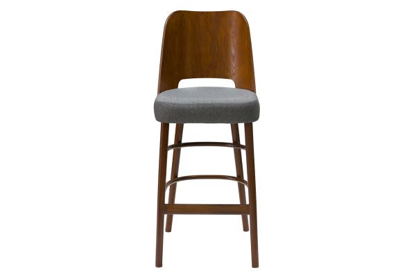 Tabouret de bar vintage noyer et tissu gris foncé H65 cm EDITO