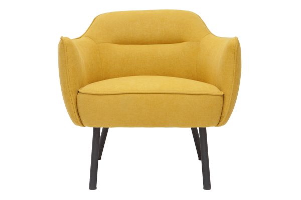 Fauteuil design en tissu effet velours jaune moutarde et métal noir LAURENS