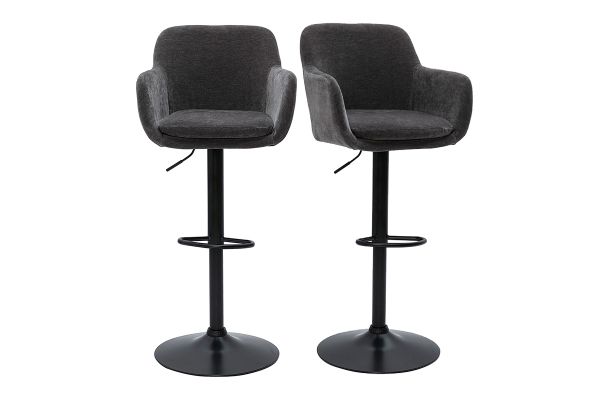 Tabourets de bar réglables tissu effet velours gris foncé et métal (lot de 2) AMIKA