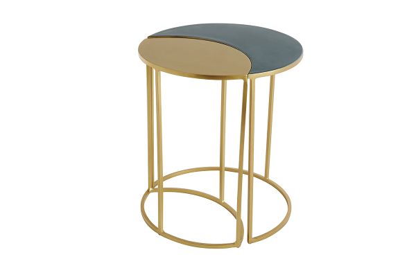 Table d'appoint en métal laqué bleu pétrole et doré TOSCANE