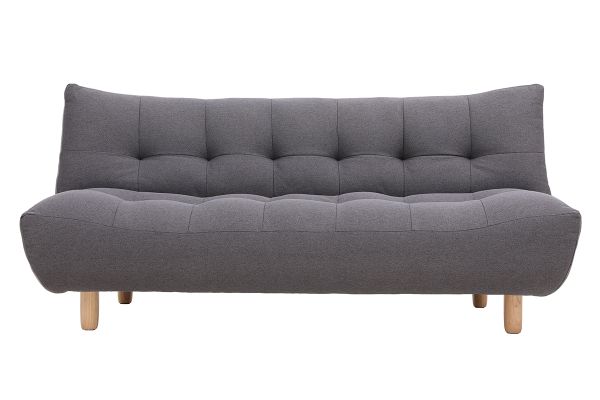 Canapé convertible scandinave 3 places en tissu gris foncé et bois clair YUMI