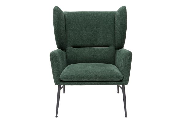 Fauteuil design en tissu effet velours texturé vert et métal noir COME
