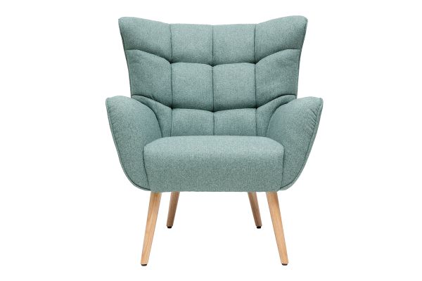 Fauteuil scandinave en tissu vert de gris et bois clair AVERY