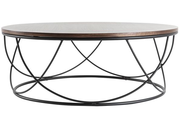 Table basse ronde bois foncé noyer et métal noir D80 cm LACE