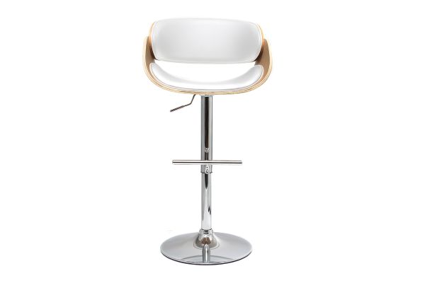 Tabouret de bar design réglable blanc et bois clair BENT